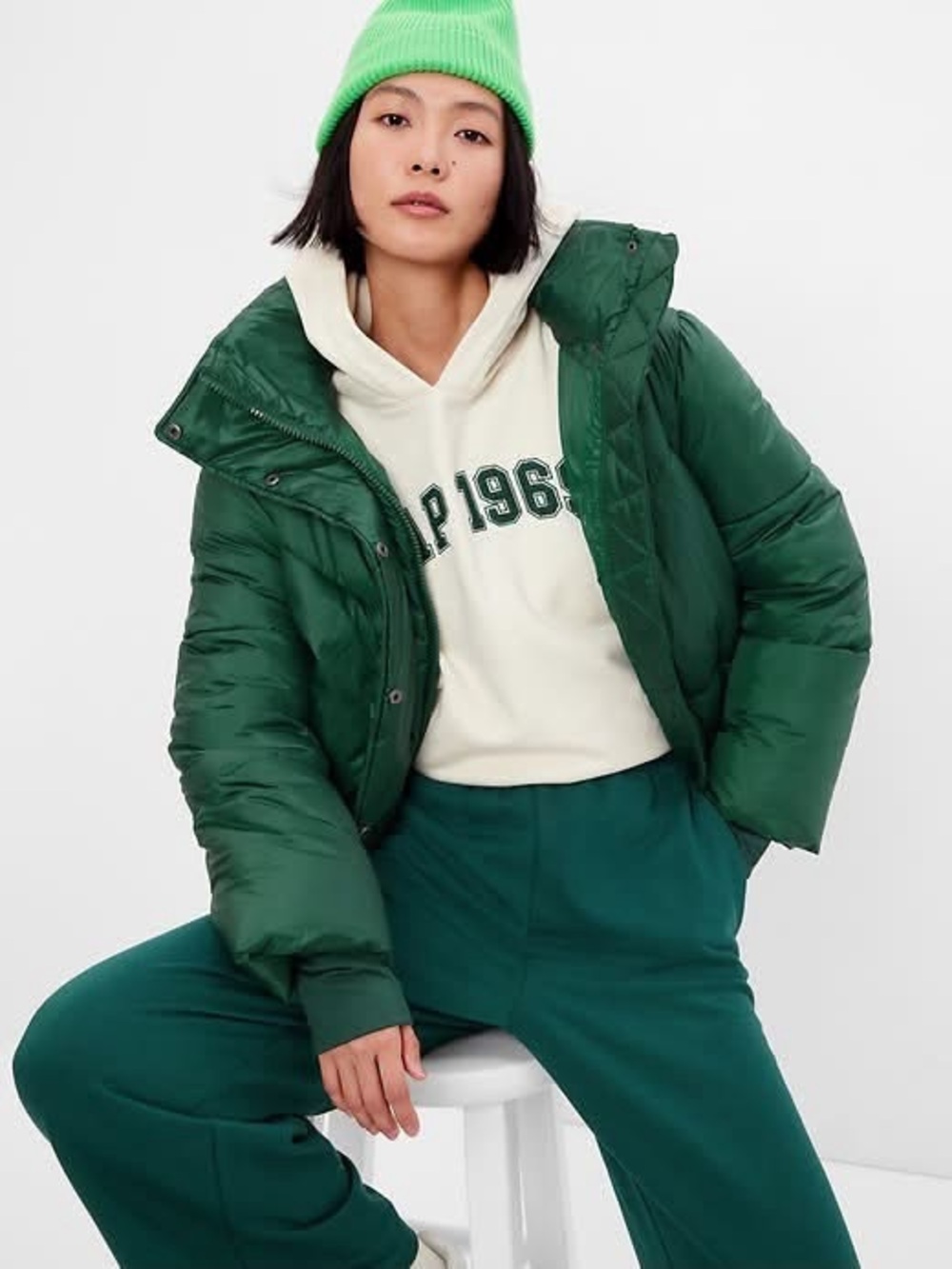 GAP Big Puff Crop Puffer jacket in Kelly Green size XS/S